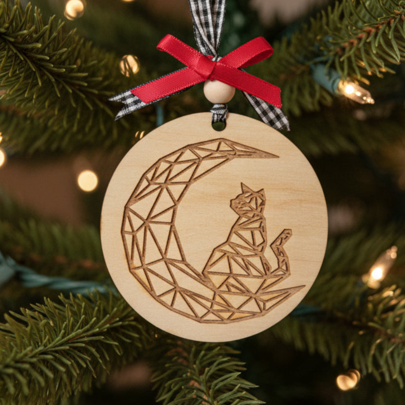 Cat Moon Christmas Ornament