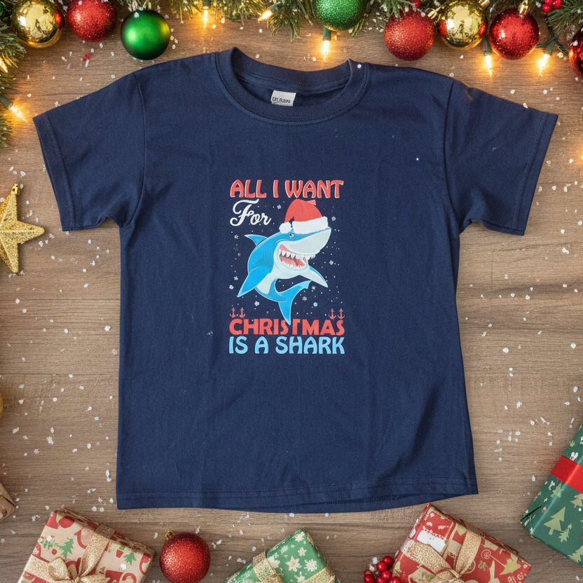 All I Want For Christmas is a Shark Design for YOUTH Shirt