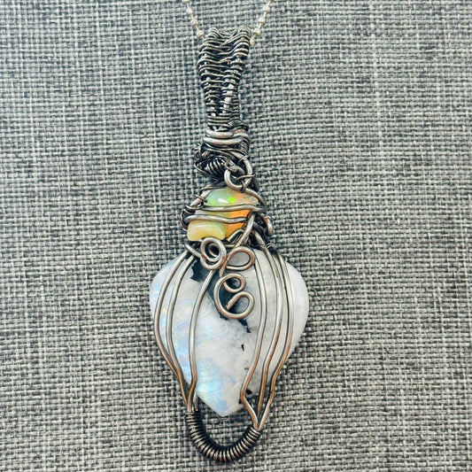 Moonstone and Fire Opal Necklace