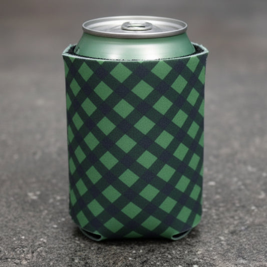 Green Plaid Can Cooler